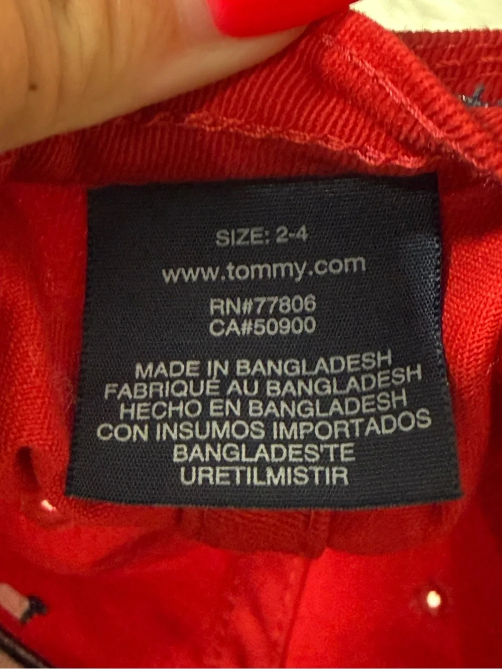 Tommy Hilfiger Kids Red Logo Flag Baseball Cap Size 2-4